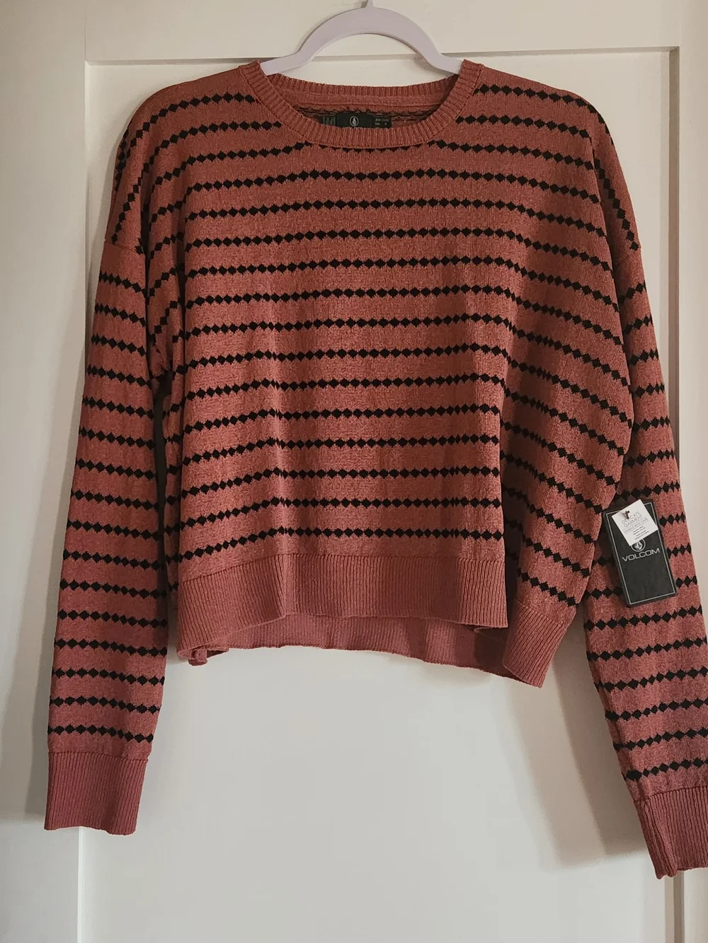 Volcom Rust and Black Striped Knit Lightweight Summer Sweater